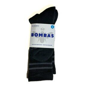 NEW BOMBAS Women's Cushion Calf Socks Honeycomb Black w/Gray Stripe Size SMALL